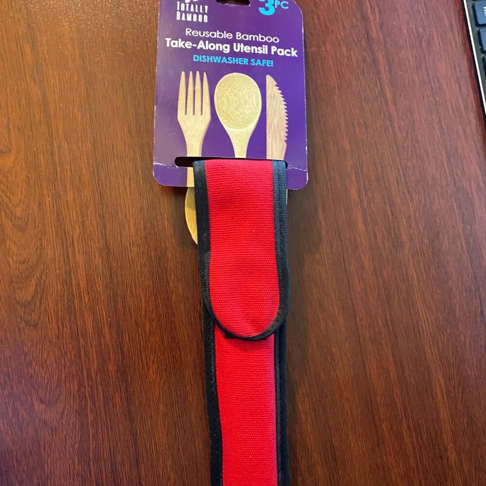 Reusable Bamboo Utensil Set Red (includes 2 sets)